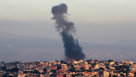 Smoke billows from the site of an Israeli airstrike that targeted the southern Lebanese village of Khiam near the border with Israel on May 29, 2024. Since the outbreak of war between the Palestinian militant group Hamas and Israel on October 7, the Lebanese-Israeli border has witnessed near-daily exchanges of fire, mainly between the Israeli army and Hamas ally Hezbollah.