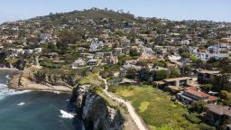 In an aerial view, luxury homes line the coast of La Jolla on April 27, 2024 in San Diego, California.