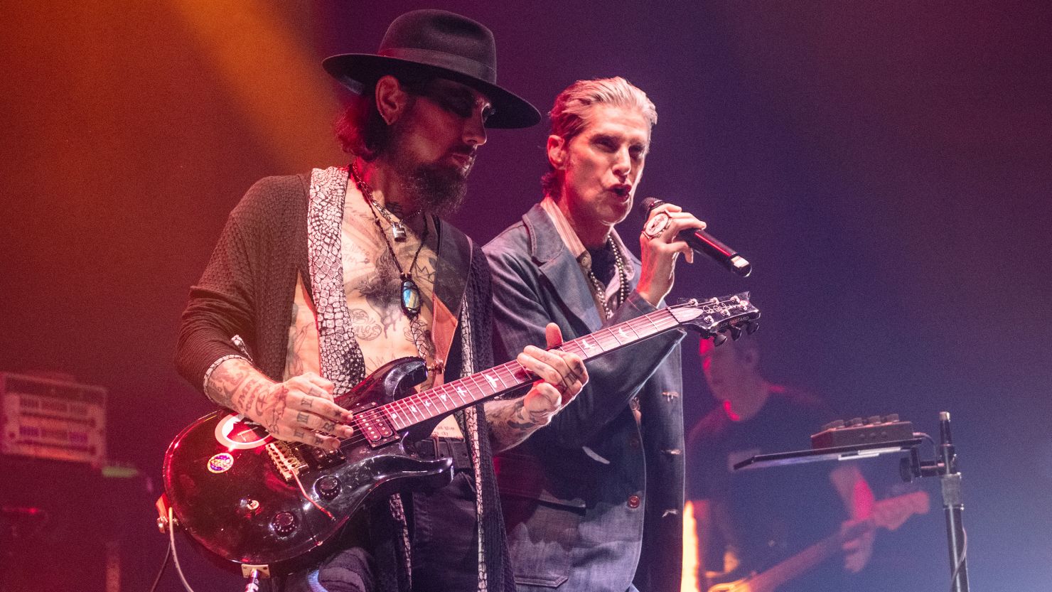 Dave Navarro and Perry Farrell of Jane's Addiction on stage in 2024 in London, England.