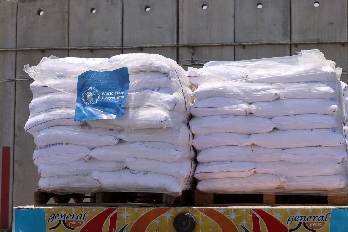Humanitarian aid for the Gaza Strip is processed at the Kerem Shalom border crossing between southern Israel and Gaza, on May 30, 2024.