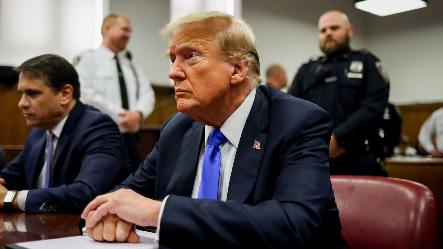 Former President Donald Trump sits at the defendant's table inside the courthouse as the jury is scheduled to continue deliberations for his hush money trial at Manhattan Criminal Court on May 30, 2024 in New York City.