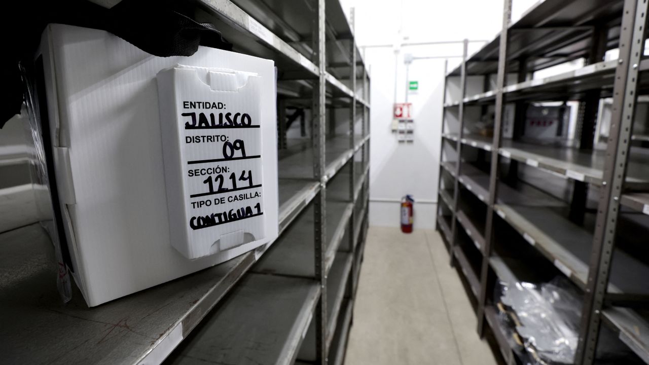 View of a package with electoral material that will be used in the upcoming presidential elections in an electoral district in Guadalajara, Jalisco state, Mexico, on May 31, 2024. Millions of Mexicans are expected to vote for their first woman president in a landmark election on June 2, 2024, following a long and sometimes acrimonious race overshadowed by soaring political violence. (Photo by ULISES RUIZ / AFP) (Photo by ULISES RUIZ/AFP via Getty Images)