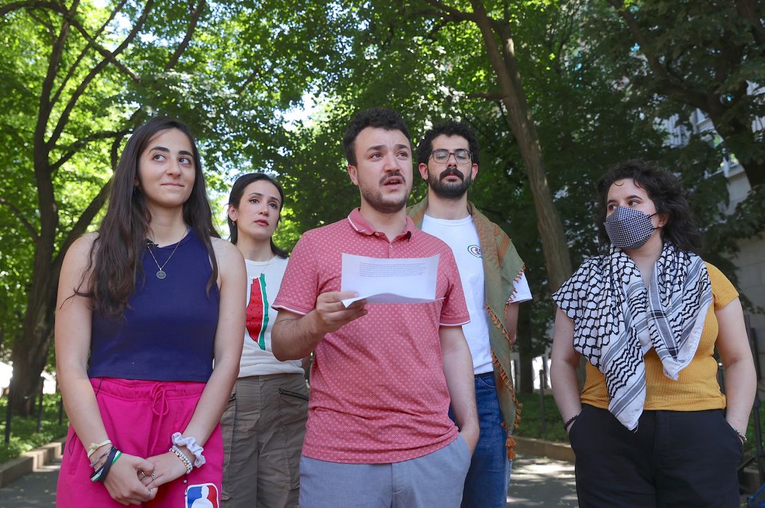 Mahmoud Khalil speaks at a briefing organized by pro-Palestinian protesters at Columbia University's Morningside Heights campus on June 1, 2024, in New York.