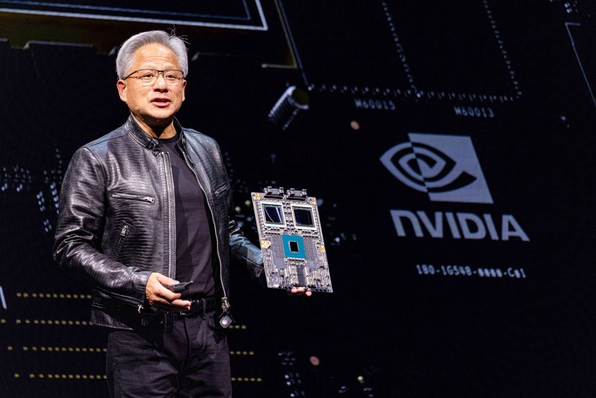 Jensen Huang, chief executive officer of Nvidia, in 2024. The company announced a $100 billion investment in OpenAI on Monday.
