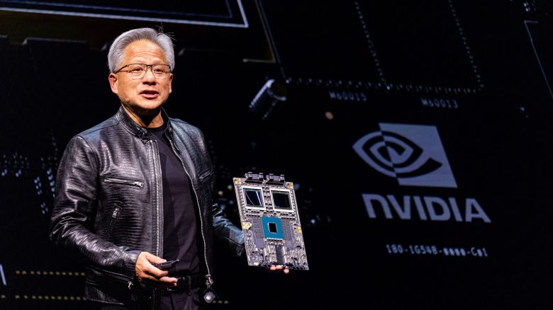 Jensen Huang, co-founder and chief executive officer of Nvidia Corp., speaks during an event in Taipei, Taiwan, on Sunday, June 2, 2024. Huang said the company plans to upgrade its AI accelerators every year, announcing a Blackwell Ultra chip for 2025 and a next-generation platform in development called Rubin for 2026. Photographer: Annabelle Chih/Bloomberg via Getty Images