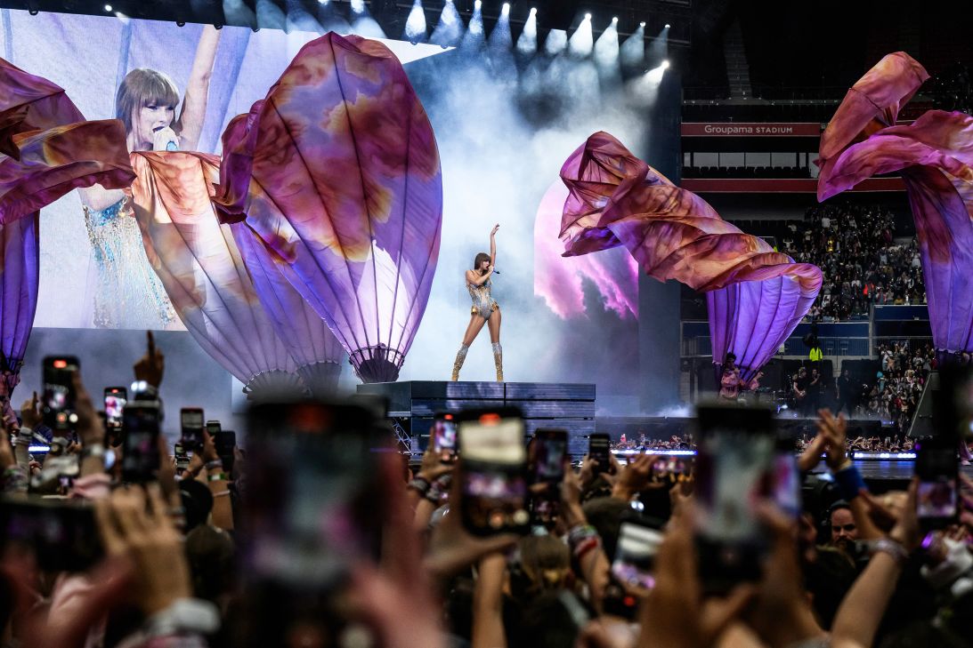 Taylor Swift performs on stage at the Groupama Stadium as part of The Eras Tour, in Decines-Charpieu, eastern France, on June 2, 2024.