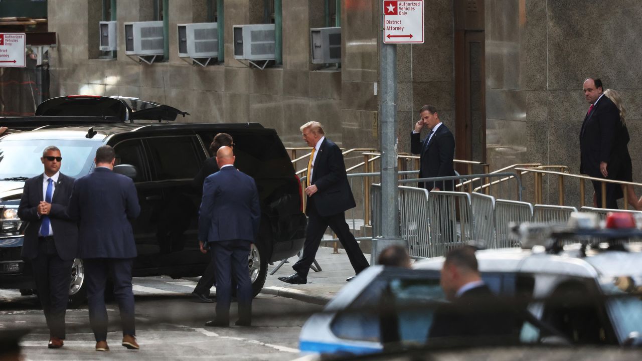 Former President Donald Trump departs Manhattan Criminal Court in New York City at the end of the day of his hush money trial on May 29, 2024. Jury deliberations are under way in the hush money trial of the former president.