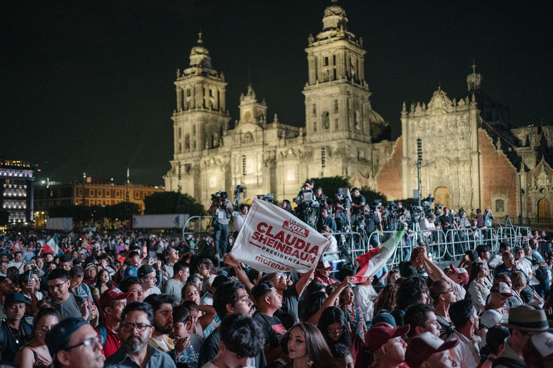 Supporters of Claudia Sheinbaum celebrate during an election rally in Mexico City on June 2, 2024.