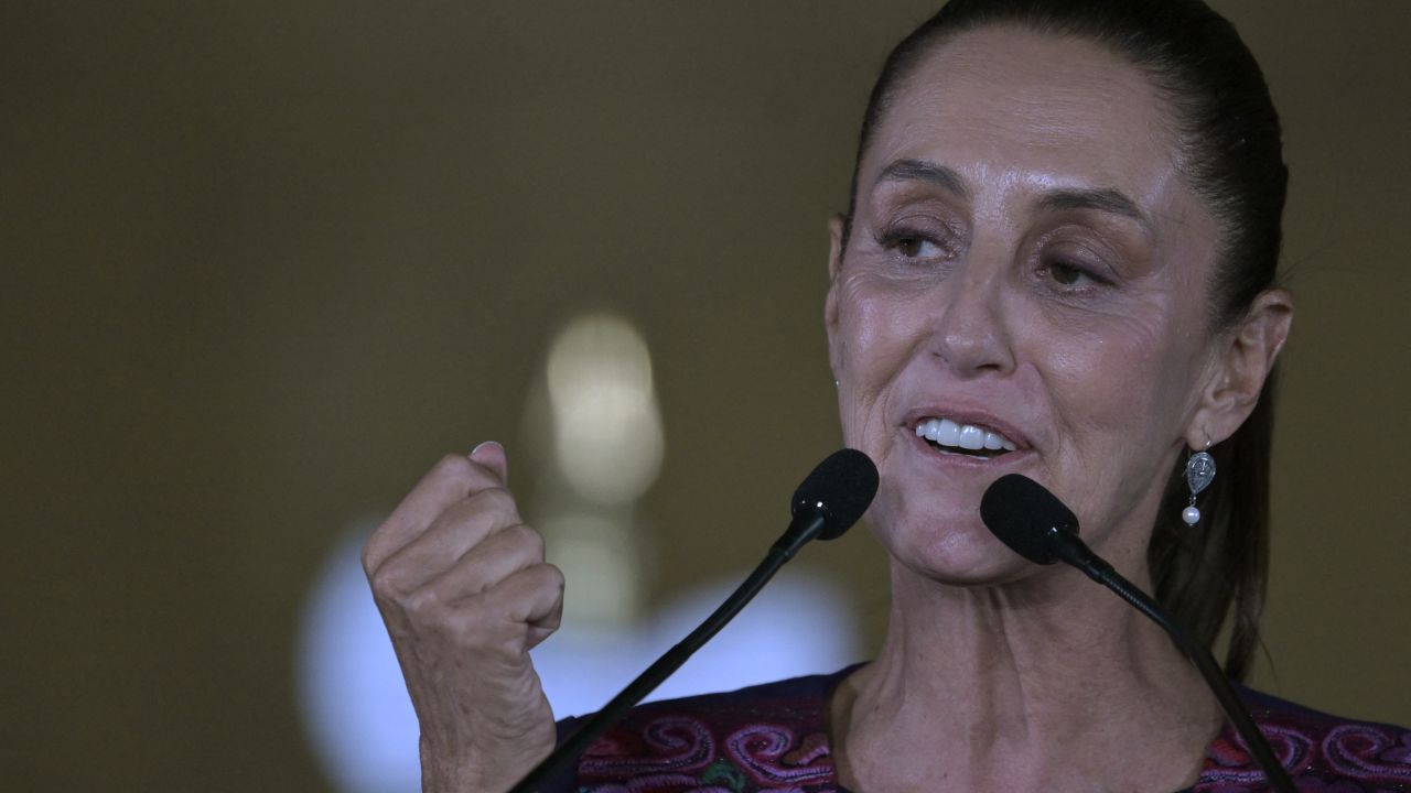 Mexico's presidential candidate for Morena party Claudia Sheinbaum talks to supporters following the results of the general election at Zocalo Square in Mexico City, on June 3, 2024. Claudia Sheinbaum was set to be elected Mexico's first woman president, exit polls showed, a milestone in a country with a history of gender-based violence. (Photo by Alfredo ESTRELLA / AFP) (Photo by ALFREDO ESTRELLA/AFP via Getty Images)