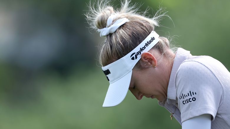 LANCASTER, PENNSYLVANIA - MAY 30: Nelly Korda of the United States reacts on the second green during the first round of the U.S. Women's Open Presented by Ally at Lancaster Country Club on May 30, 2024 in Lancaster, Pennsylvania. (Photo by Patrick Smith/Getty Images)