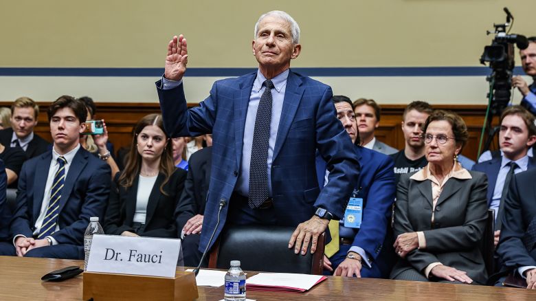 Anthony Fauci, former director of the National Institute of Allergy and Infectious Diseases, is sworn in during a House Select Subcommittee on the Coronavirus Pandemic hearing in Washington, DC, US, on Monday, June 3, 2024. Republican lawmakers are expected to grill Fauci over alleged misconduct that occurred during his time leading the National Institute of Allergy and Infectious Diseases (NIAID) during his first public congressional testimony in two years. Photographer: Valerie Plesch/Bloomberg via Getty Images
