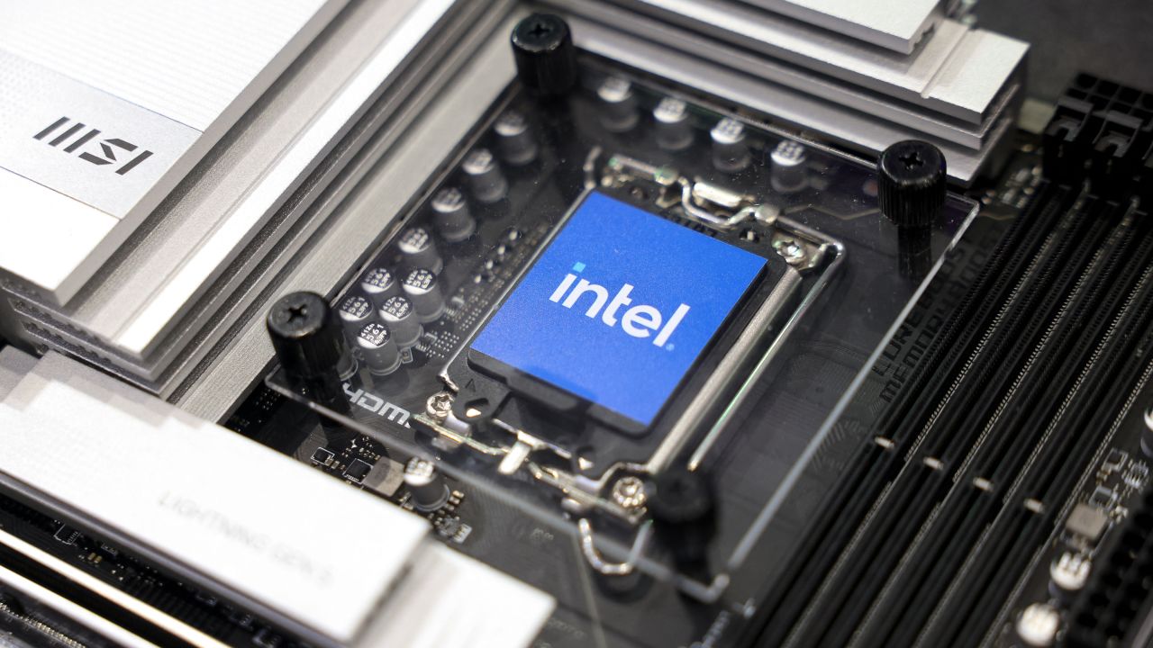 The sample of an Intel chip is displayed during Computex 2024 in Taipei on June 4, 2024. (Photo by I-Hwa CHENG / AFP) (Photo by I-HWA CHENG/AFP via Getty Images)