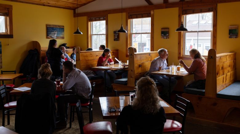 CUMBERLAND, ME - MAY 9: A nearly full dining room at Rise Pizza & Pub on Thursday, May 9, 2024.