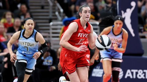 INDIANAPOLIS, INDIANA - JUNE 01: Caitlin Clark #22 of the Indiana Fever dribbles against the Chicago Sky during the first quarter in the game at Gainbridge Fieldhouse on June 01, 2024 in Indianapolis, Indiana. NOTE TO USER: User expressly acknowledges and agrees that, by downloading and or using this photograph, User is consenting to the terms and conditions of the Getty Images License Agreement. (Photo by Andy Lyons/Getty Images)