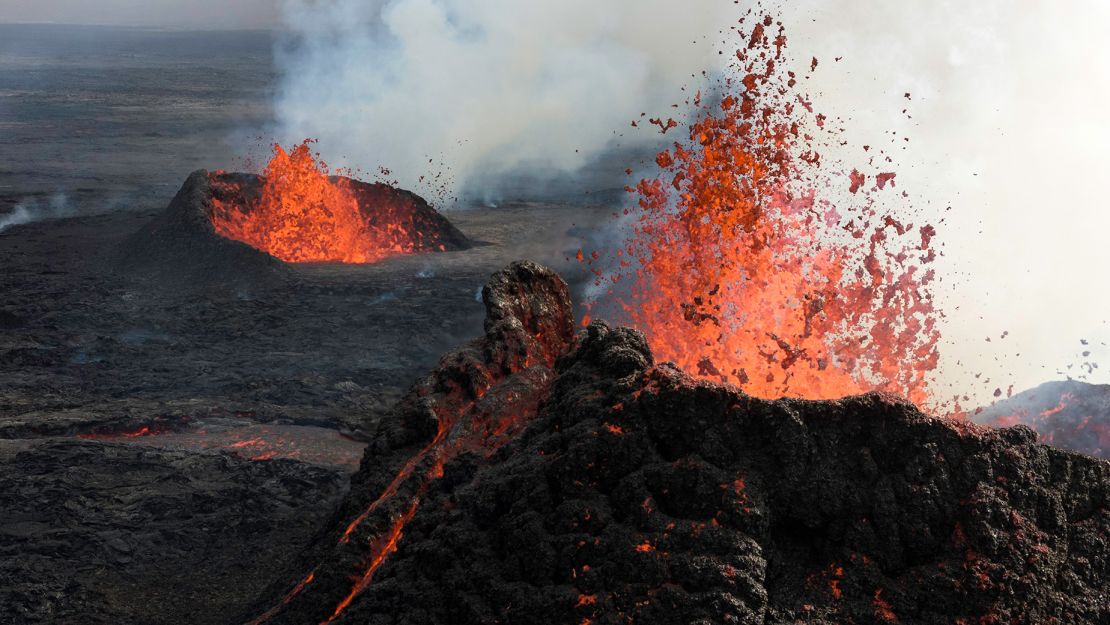 Lava flows from the Sundhnúkur volcano in the Reykjanes Peninsula in southwestern Iceland forced the evacuation of the fishing town Grindavik and the Blue Lagoon geothermal spa on June 2. The volcano has erupted five times since December.