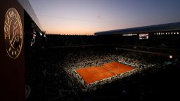 PARIS, FRANCE - JUNE 02: A general view of Court Philippe-Chatrier during the Men's Singles Fourth Round match between Corentin Moutet of France and Jannik Sinner of Italy on Day Eight of the 2024 French Open at Roland Garros on June 02, 2024 in Paris, France. (Photo by Clive Brunskill/Getty Images)