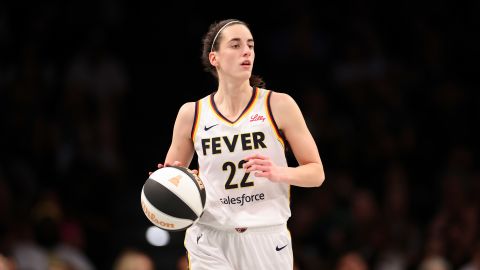 Caitlin Clark of the Indiana Fever takes the ball out against the New York Liberty at Barclays Center in New York City on June 02, 2024.