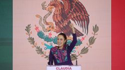 MEXICO CITY, MEXICO - JUNE 03: Presidential candidate Claudia Sheinbaum of ''Sigamos Haciendo Historia'' coalition gives a speech after the first results released by the election authorities show that she leads the polls by wide margin after the presidential election at Hilton Hotel on June 03, 2024 in Mexico City, Mexico. According to the Instituto Nacional Electoral (INE) over 100 million people were allowed to vote on the 2024 Presidential Election in Mexico. Claudia Sheinbaum of 'Sigamos Haciendo Historia' coalition will become the first woman president of Mexico. (Photo by Hector Vivas/Getty Images)