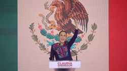 MEXICO CITY, MEXICO - JUNE 03: Presidential candidate Claudia Sheinbaum of ''Sigamos Haciendo Historia'' coalition gives a speech after the first results released by the election authorities show that she leads the polls by wide margin after the presidential election at Hilton Hotel on June 03, 2024 in Mexico City, Mexico. According to the Instituto Nacional Electoral (INE) over 100 million people were allowed to vote on the 2024 Presidential Election in Mexico. Claudia Sheinbaum of 'Sigamos Haciendo Historia' coalition will become the first woman president of Mexico. (Photo by Hector Vivas/Getty Images)