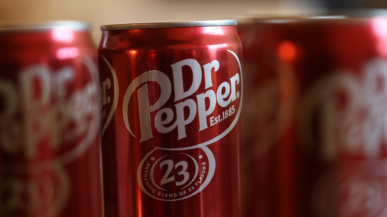 Cans of Dr. Pepper soda are displayed on June 03, 2024 in San Anselmo, California.