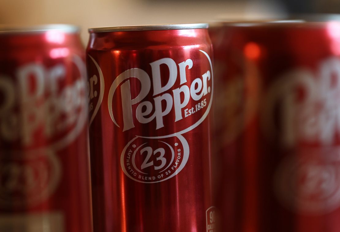 Cans of Dr Pepper soda are displayed on June 3, 2024 in San Anselmo, California.