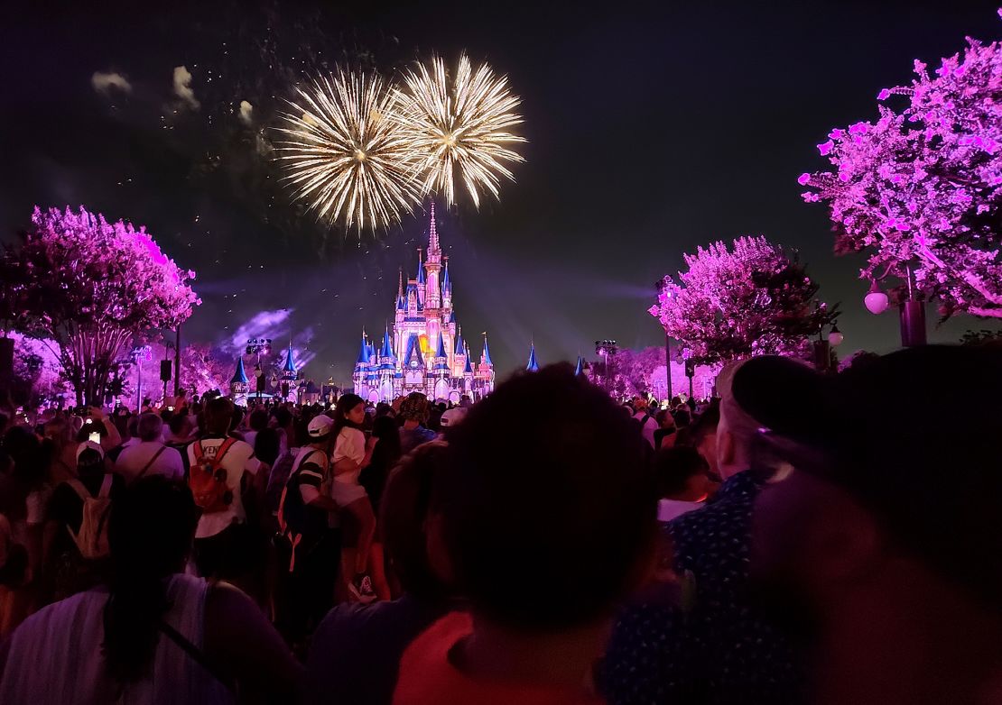 Fireworks light up the sky over Cinderella's castle during the daily 