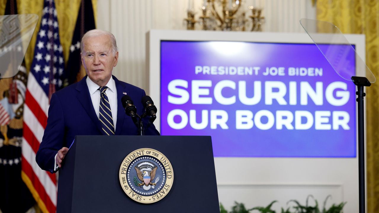 WASHINGTON, DC - JUNE 04: U.S. President Joe Biden delivers remarks on an executive order limiting asylum in the East Room of the White House on June 04, 2024 in Washington, DC. Biden signed an executive order that would limit migrants seeking asylum who cross the southern border illegally at times when there is a high volume of daily encounters. (Photo by Kevin Dietsch/Getty Images)