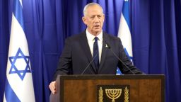 Israeli war cabinet member Benny Gantz announces he is resigning from Benjamin Netanyahu's government in the Israeli city of Ramat Gan, near Tel Aviv, on June 9, 2024.