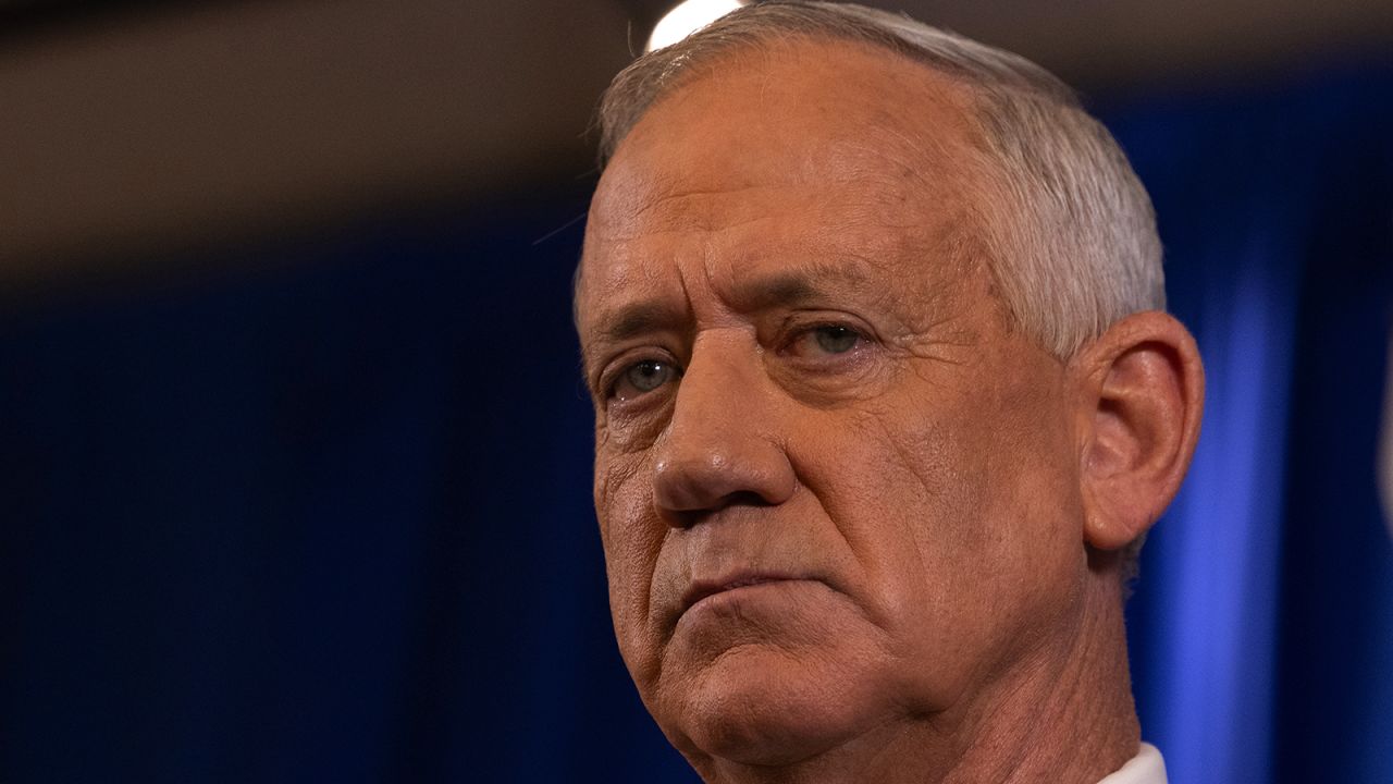 Benny Gantz, Israeli opposition leader, during a news conference after announcing he will leave the war cabinet in Ramat Gan, Israel, on June 9, 2024.