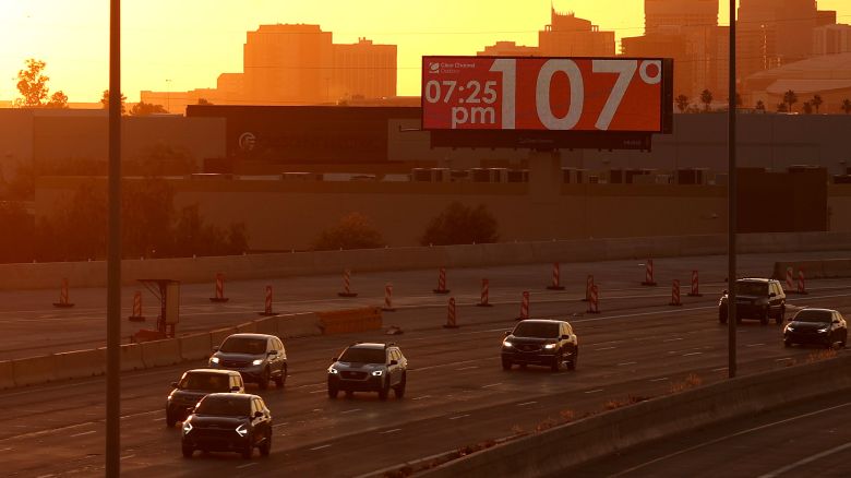 PHOENIX, ARIZONA - JUNE 05: A billboard shows the current temperature over 100 degrees on June 05, 2024 in Phoenix, Arizona. According to the National Weather Service, Phoenix will experience record temperatures over 100 degrees as a pattern of high pressure builds over the region. A forecasted high of 114 is expected on Thursday. (Photo by Justin Sullivan/Getty Images)