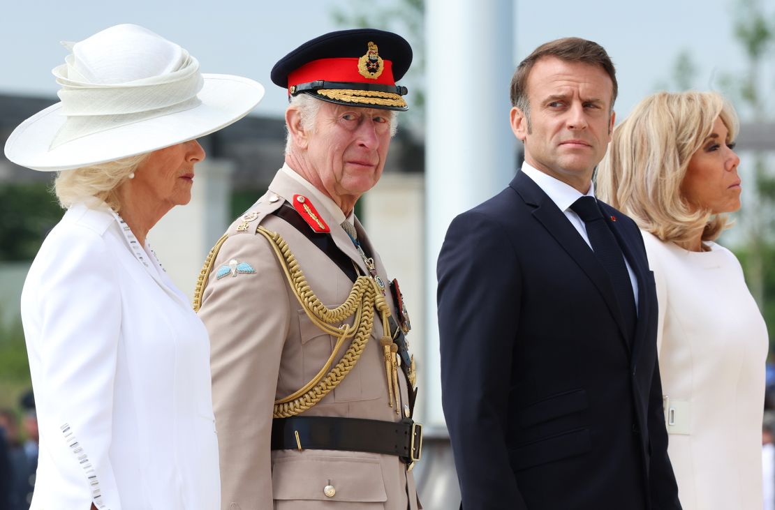 King Charles and Queen Camilla were joined by French President Emmanuel Macron and his wife Brigitte Macron at the British Normandy Memorial.