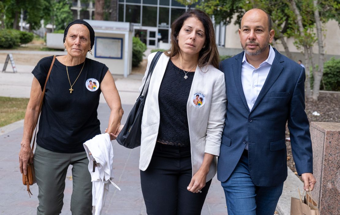 Van Nuys, CA - June 10: Karim Iskander, right, and wife Nancy Iskander, center, arrive for Rebecca Grossman sentencing on Monday, June 10, 2024 in Van Nuys, CA. (Photo by Brian van der Brug/Los Angeles Times via Getty Images)