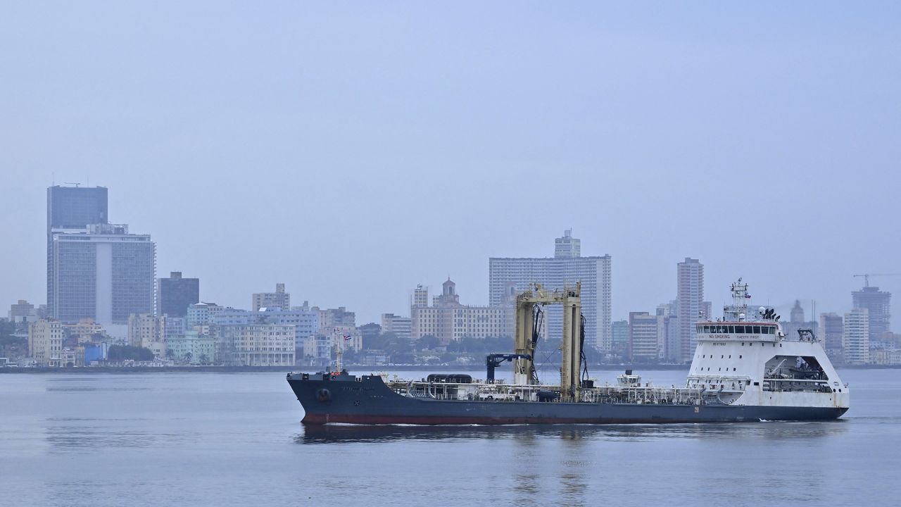 The fleet oil tanker Pashin, part of the Russian naval detachment visiting Cuba, arrives at Havana's harbour, June 12, 2024.