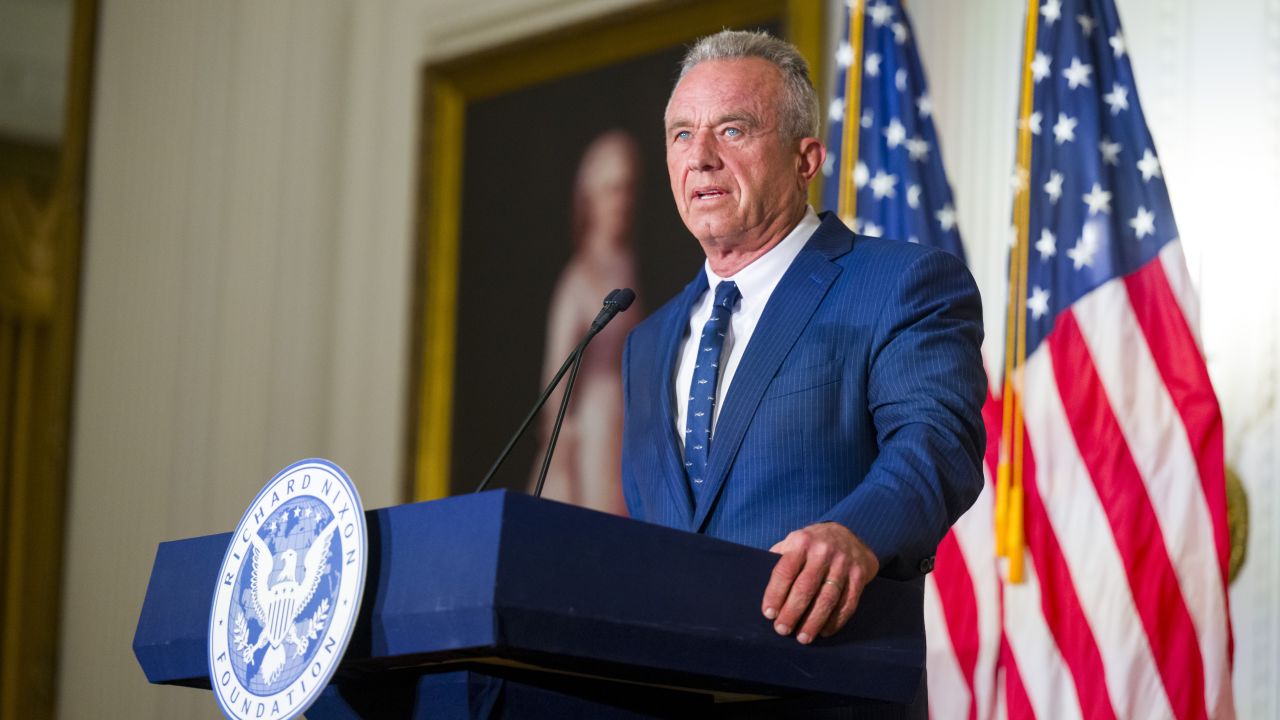 Presidential candidate Robert F. Kennedy, Jr. delivers a speech outlining his foreign policy vision at the Richard Nixon Presidential Library and Museum in Yorba Linda on June 12, 2024.