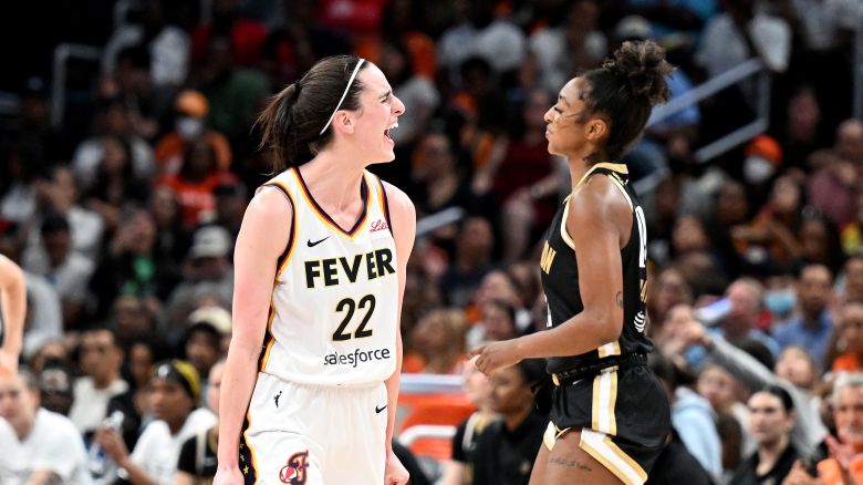 WASHINGTON, DC - JUNE 07: Caitlin Clark #22 of the Indiana Fever celebrates after scoring in the third quarter against the Washington Mystics at Capital One Arena on June 07, 2024 in Washington, DC. NOTE TO USER: User expressly acknowledges and agrees that, by downloading and or using this photograph, User is consenting to the terms and conditions of the Getty Images License Agreement. (Photo by G Fiume/Getty Images)