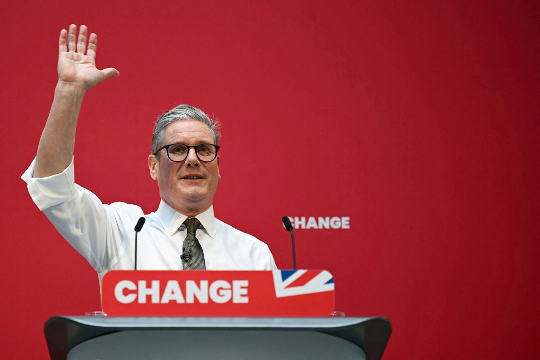Labour Party leader Keir Starmer during the launching of Labour Party election manifesto, in Manchester, on June 13, 2024.