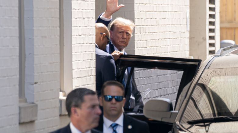 Former President Donald Trump departs the Capitol Hill Club in Washington, DC, on June 13, 2024, after a meeting with House Republicans.