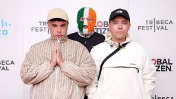 Móglaí Bap, Dj Provaí, and Mo Chara of Kneecap at the "Kneecap" Premiere on June 09, 2024 in New York City.