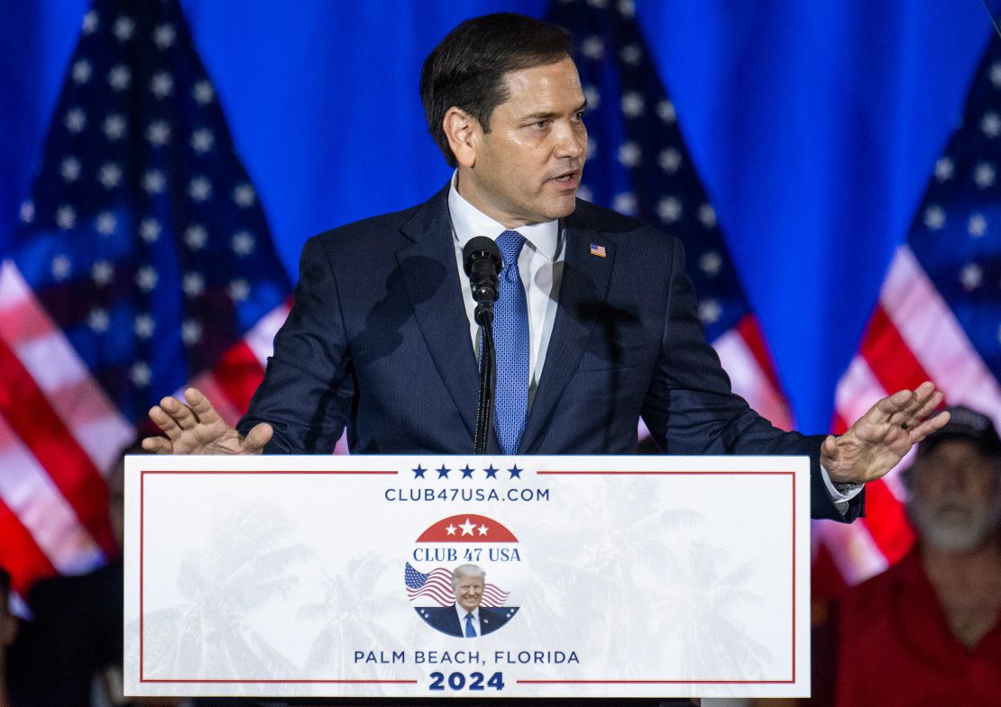 Sen. Marco Rubio speaks during a campaign rally for Trump in West Palm Beach, Florida, on June 14, 2024.