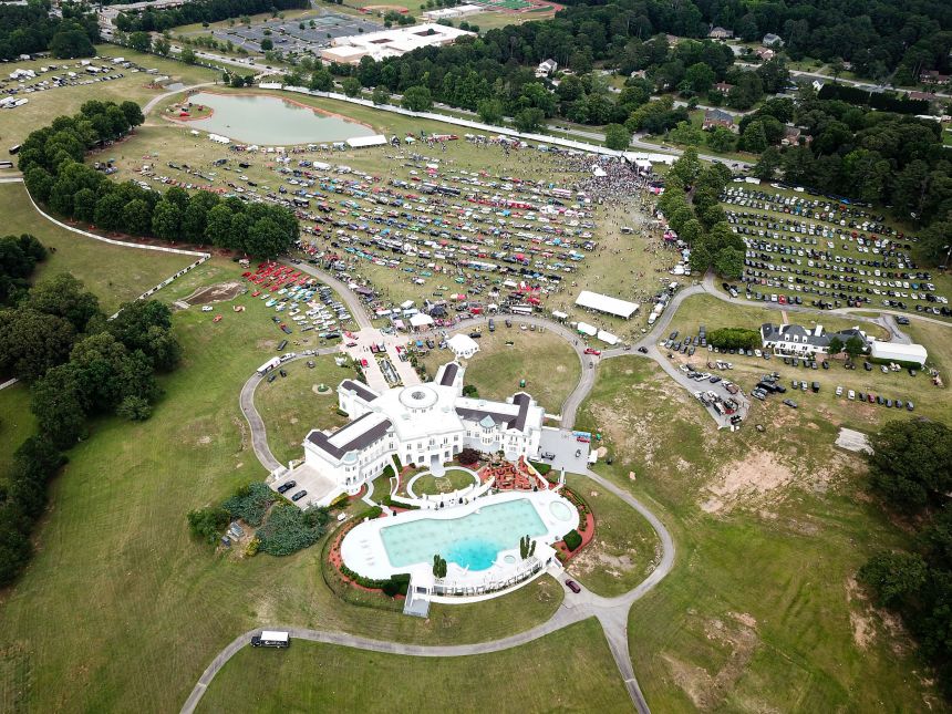 Aerial view of rapper Rick Ross' private residence, the Promise Land, during the 3rd Annual Rick Ross Car & Bike Show on June 1, 2024 in Fayetteville, Georgia.