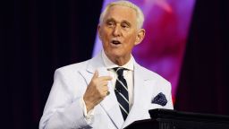 Conservative political consultant and lobbyist Roger Stone addresses the "Turning Points: The People's Convention" on June 15, 2024 at Huntington Place Convention Center in Detroit, Michigan. (Photo by JEFF KOWALSKY / AFP) (Photo by JEFF KOWALSKY/AFP via Getty Images)