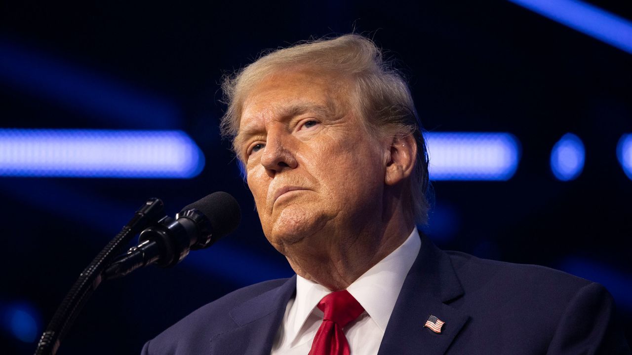 Former President Donald Trump gives the keynote address at Turning Point Action's "The People's Convention" on June 15, 2024 in Detroit, Michigan.