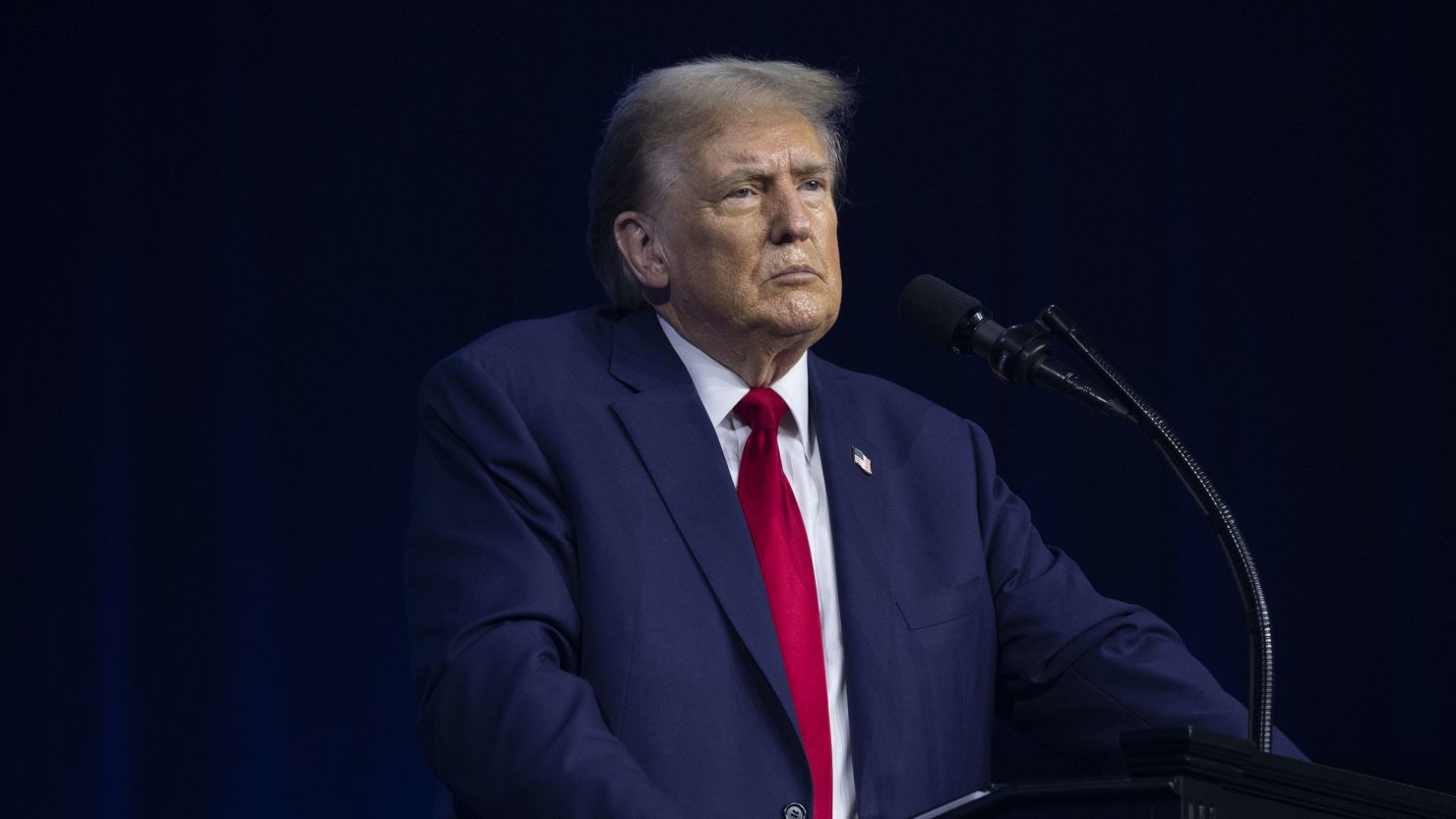 Former President Donald Trump gives the keynote address at Turning Point Action's "The People's Convention" on June 15, 2024 in Detroit, Michigan.