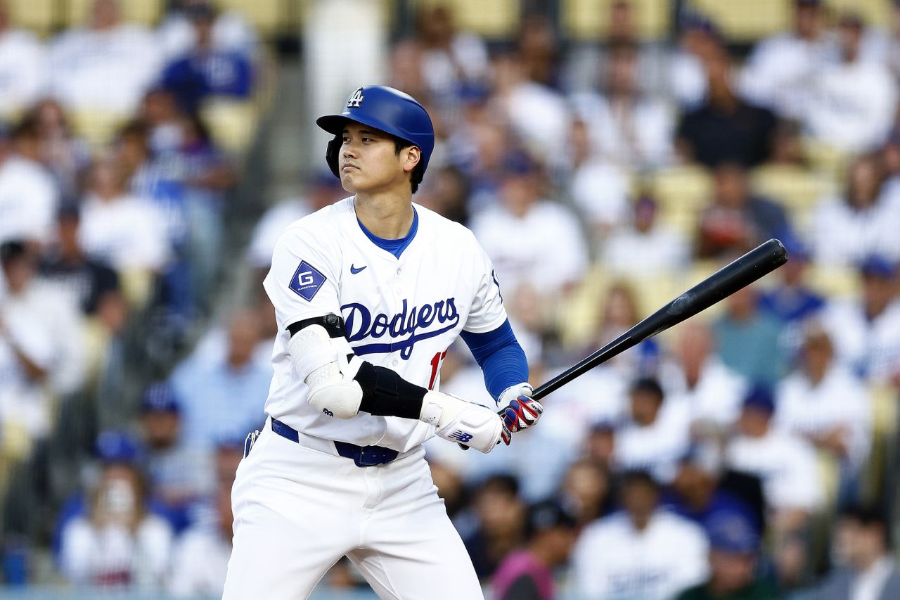 Shohei Ohtani of the Los Angeles Dodgers is seen at bat in June.