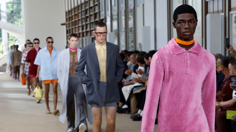 Model on the runway at the Gucci fashion show during Milan Fashion Week Menswear Spring/Summer 2025 held at Triennale di Milano on June 17, 2024 in Milan, Italy. (Photo by  via Getty Images)