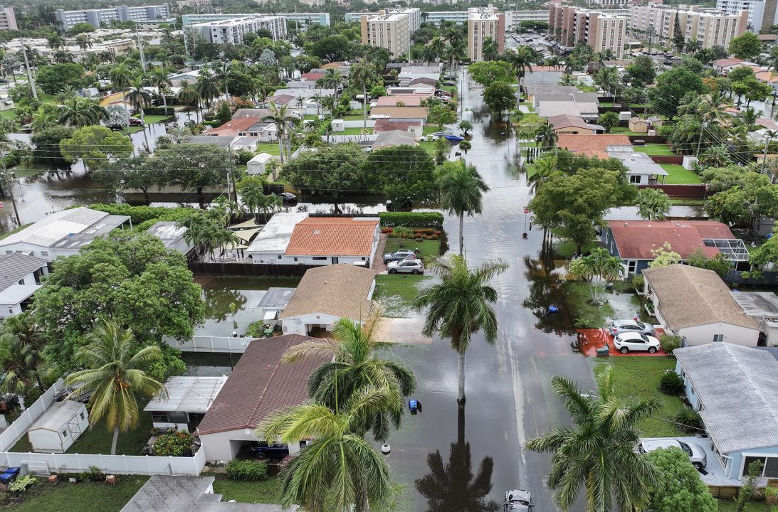 Flood waters inundate a neighborhood on June 13, 2024, in Hallandale Beach, Florida.