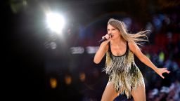 Taylor Swift performs on stage during "Taylor Swift | The Eras Tour" at Anfield on June 13, 2024 in Liverpool, England.