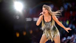 LIVERPOOL, ENGLAND - JUNE 13: EDITORIAL USE ONLY. NO BOOK COVERS. Taylor Swift performs on stage during during "Taylor Swift | The Eras Tour" at Anfield on June 13, 2024 in Liverpool, England. (Photo by Gareth Cattermole/TAS24/Getty Images for TAS Rights Management)