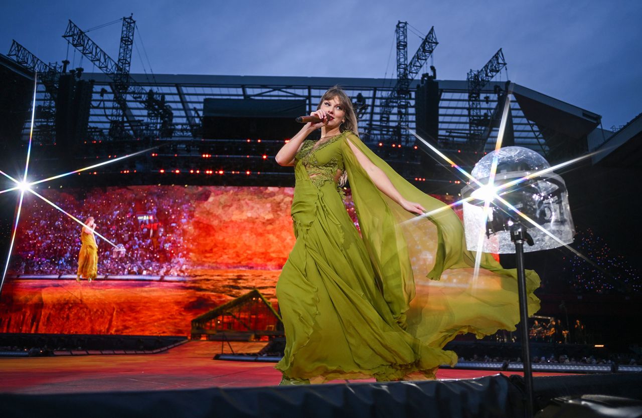 Taylor Swift performs on stage during in Liverpool, England on June 13, 2024.