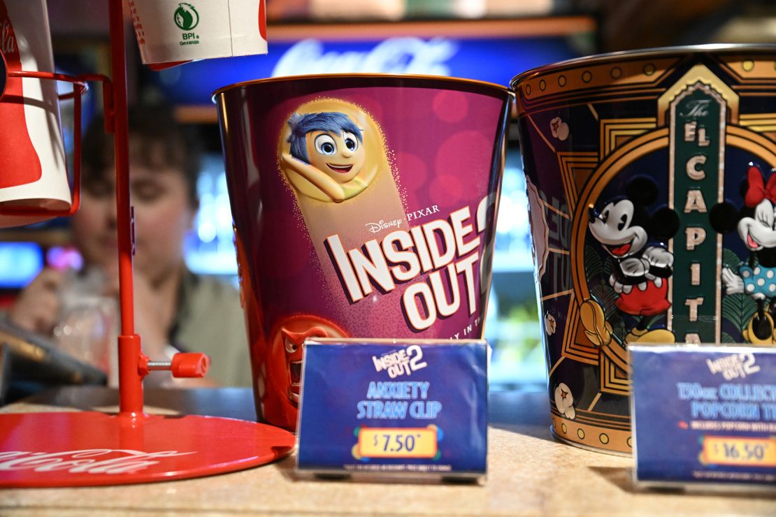 Promotional popcorn tins at a special screening of Disney and Pixar's "Inside Out 2" at El Capitan Theatre on June 13 in Los Angeles, California.